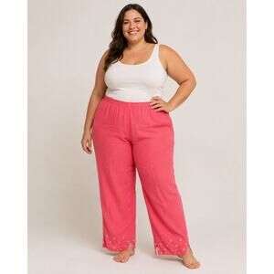 Liz & Jane Pink 100% Linen Pull On Pants Coastal Lagenlook Womens XL‎